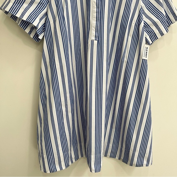 Old Navy Swing Mini Shirt Dress Blue White Stripe Short Sleeve Pockets Beach 2X - Picture 3 of 14